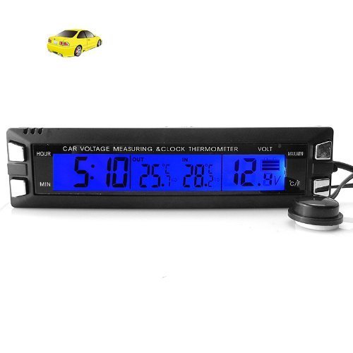 Lcd Car Voltmeter Thermometer Clock Voltage Volt Alarm Indooramp Outdoor