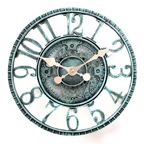 Lilyshome 12-inch Poly-resin Pewter Indoor Or Outdoor Wall Clock With Cog And Wheel Design