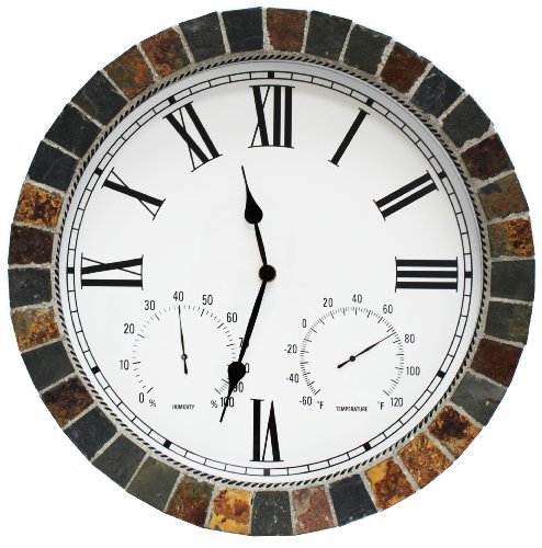 Metro Clocks 15 Inch IndoorOutdoor Real Textured Ceramic Rock Tile Clock with Time Temperature and Humidity