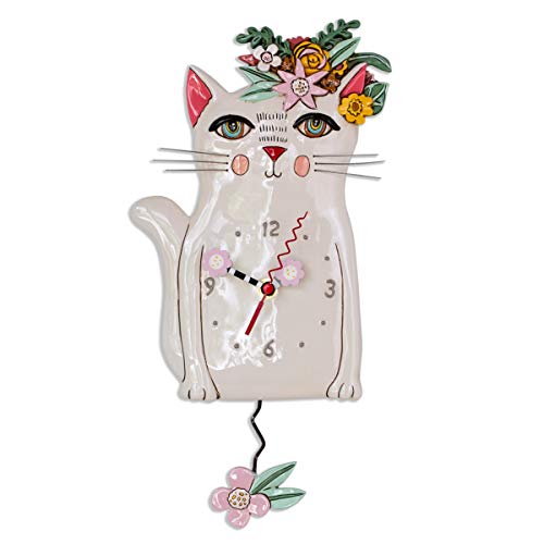 Allen Designs P1993 Swinging Pendulum Clock Pretty Kitty Cat Design 725 inches X 1425 inches