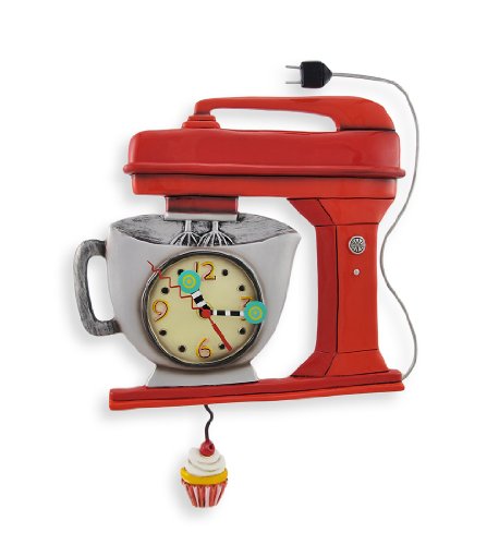 Allen Designs Red Vintage Kitchen Mixer Wall Clock with Cupcake Pendulum