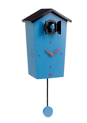 KOOKOO Birdhouse Blue Modern Cuckoo Clock w 12 Natural Bird Voices or Cuckoo Call Design Clock w Pendulum Natural Field Recordings by Jean-Claude Roché
