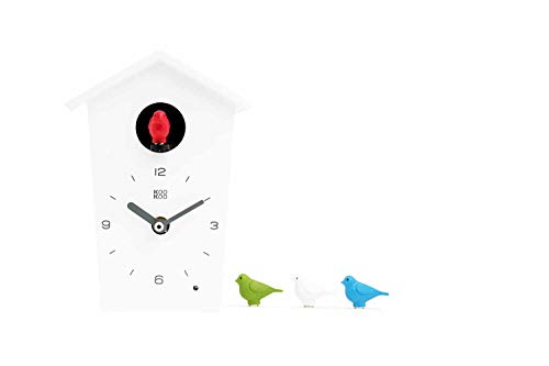 KOOKOO Birdhouse Mini White Tiny Modern Cuckoo Clock w 12 Natural Bird Voices or Cuckoo Call Design Clock Natural Field Recordings by Jean-Claude Roché