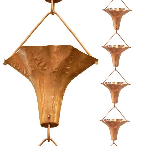 Monarch Pure Copper Angel Blossom Rain Chain 8-12-Feet Length