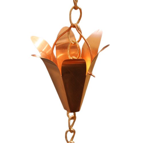 Copper Flower Cup Rain Chain - 8 Feet Long Solid Copper