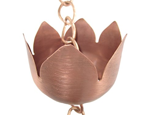 Decorative Copper Rain Chain - 8 Foot Length with Lotus Flower Cups