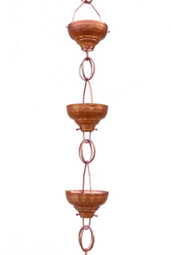 Monarch Pure Copper Eastern Hammered Cup Rain Chain 8-12-Feet Length