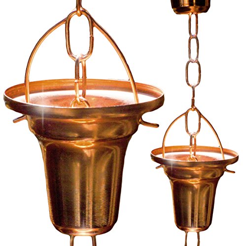Rain Chain - Pure Copper - by Golden Canary 6 Foot Long Ready to Install in Gutter Decorative Downspout Replacement for Collecting Water in a Barrel
