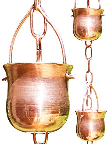 Rain Chain - Pure Copper - by Golden Canary Ready to Install in Gutter Decorative Downspout Replacement for Collecting Water in a Barrel