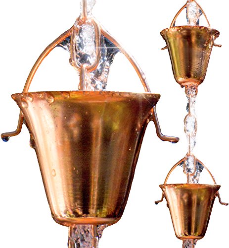 Rain Chain - Pure Copper - by Golden Canary Ready to Install in Gutter Decorative Downspout Replacement for Collecting Water in a Barrel 8 Feet