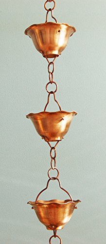 U-nitt 8-12 feet Pure Copper Rain Chain flared bowl  cup 85 ft length 7865513