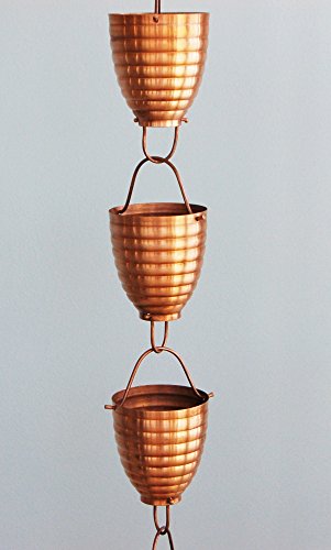 U-nitt 8-12 feet Pure Copper Rain Chain ribbed cup 85 ft length 2980