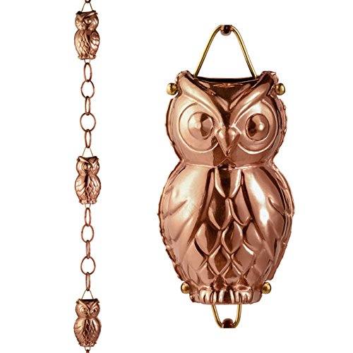 Good Directions Owl Pure Copper Rain Chain 85 Feet 22 Gauge Includes Gutter Installation Clip