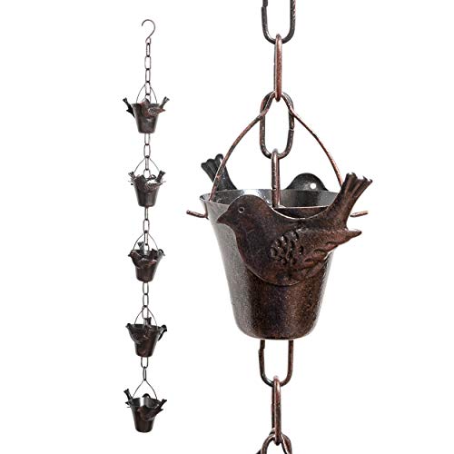 Iron Bird Decorative Rain Chain for Gutters  Unique Downspout Extension Home Décor  Rainwater Diverter with Rain Collector Cups is an Excellent Gift Idea for Housewarming Birthday Bird