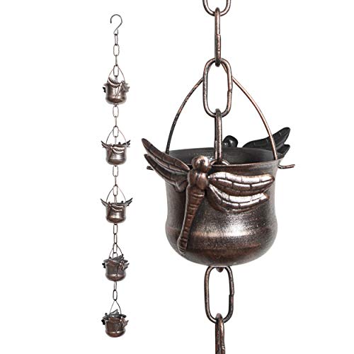 Iron Dragonfly Decorative Rain Chain for Gutters  Unique Downspout Extension Home Décor  Rainwater Diverter with Rain Collector Cups is an Excellent Gift Idea for Housewarming Birthday