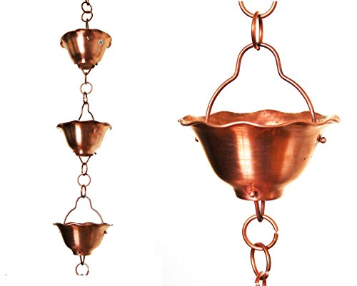 U-nitt 8-12 feet Pure Copper Rain Chain for Gutter Flared BowlCup 85 ft Length 7865513