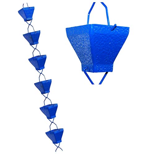 U-nitt 8-12 feet Rain Chain for Gutter Aluminum Square Cup Blue Textured 85 ft Length 5517BLU