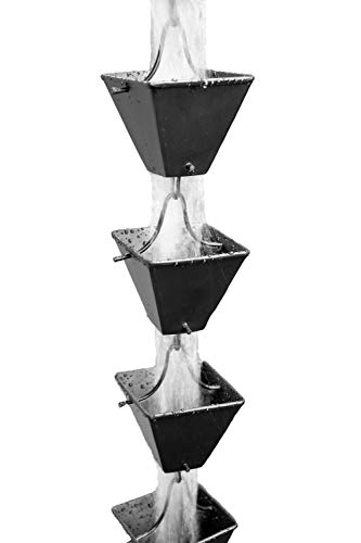 Medium Black Square Aluminum Cups Rain Chain with Installation Kit 9 Foot