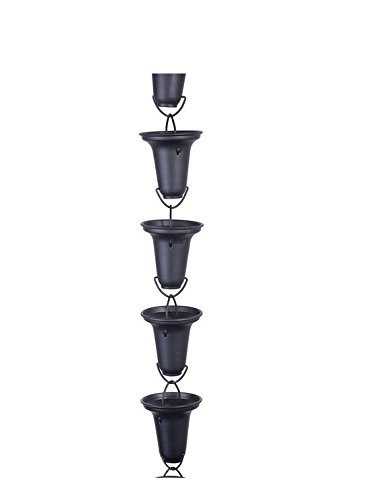 Nutshell Stores Black Flared Cups Aluminum Rain Chain with Installation Kit 10 Foot