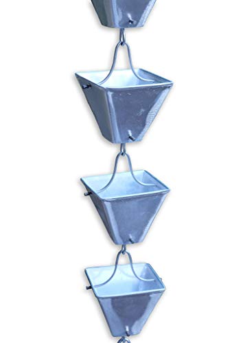 Rainchains Inc Aluminum Medium Square Cups RAIN Chain with Installation KIT 10 Feet