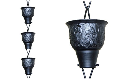 U-nitt 8-12 feet Rain Chain for Gutter Embossed Sunflower Aluminum Black 85 ft Length 5502A