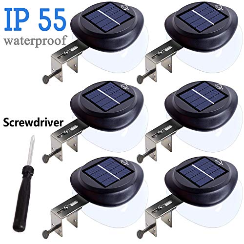 Outdoor Solar Fence LightsLED Solar Gutter LightsIP55 Waterproof Wall light deck light Security Night Light with screwdriver for EaveGardenWallAtticWalkwayDrivewayDeckStair6 PCSWarm White