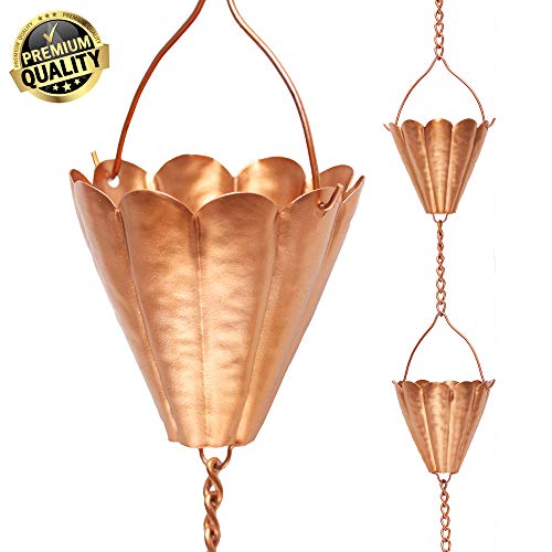 Arca Rain Chain - Copper-Colored Tulip Iron Rain Chains for Gutters - 85 ft Long Modern Gold Rain Catcher for Downspout of Roof Corner - DIY Downspout with Unique and Decorative Garden Accessory