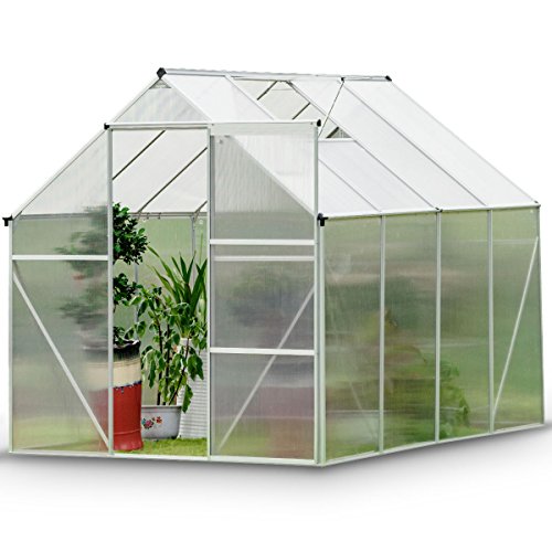 Giantex Walk-in Greenhouse Plant Growing Tent Large Green Garden Hot House with Adjustable Roof Vent Rain Gutters Heavy Duty Polycarbonate Aluminum Frame 62L x 82D