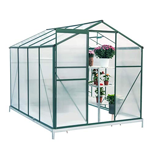Mellcom 8L x 6W x 66H Polycarbonate Portable Walk-in Garden Greenhouse Large Hot House with Adjustable Roof Vent and Rain GuttersUV Protection Planting House