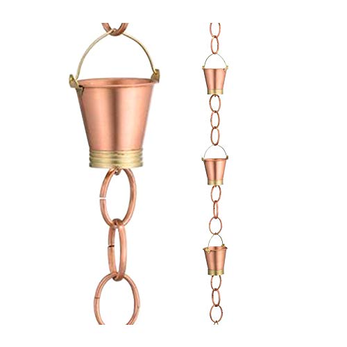 NACH AO-19717 Stylish Decorative Metallic Rain Chain Bucket Gutter Downspout Replacement 8 Feet Long Iron Copper Coated Classic