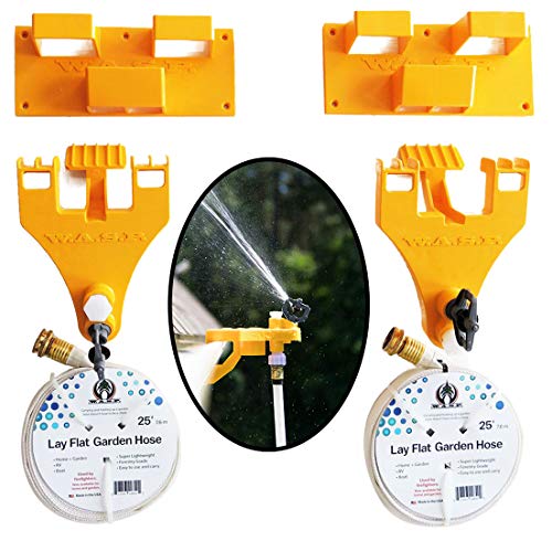 Wasp Wildfire Protection System - Gutter Mount Sprinkler and Hose Kit with Above Roof Sprinkler Stream - 2 Sprinkler Heads Brackets 50 Feet of Hose - 360 Degrees of Continuous Spray