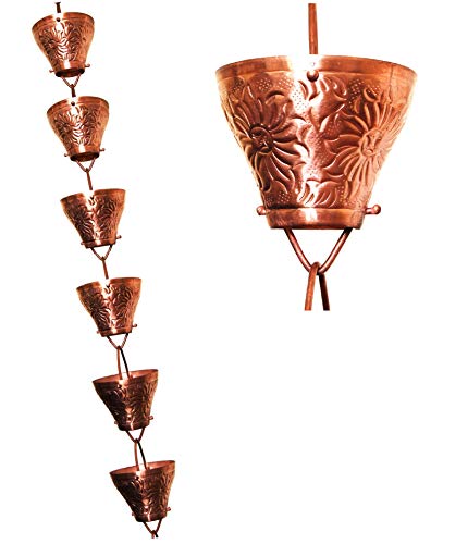 U-nitt 8-12 feet Pure Copper Rain Chain Embossed Sunflower 85 ft Length 5501