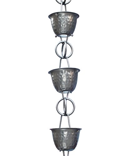 Monarch Rainchain Aluminum Hammered Cup Rain Chain Dark Bronze With Triangular Gutter Clip 85