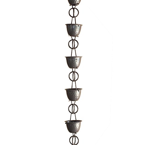 Monarch Rainchain Aluminum Hammered Cup Rain Chain Musket Brown Color With Triangular Gutter Clip 85