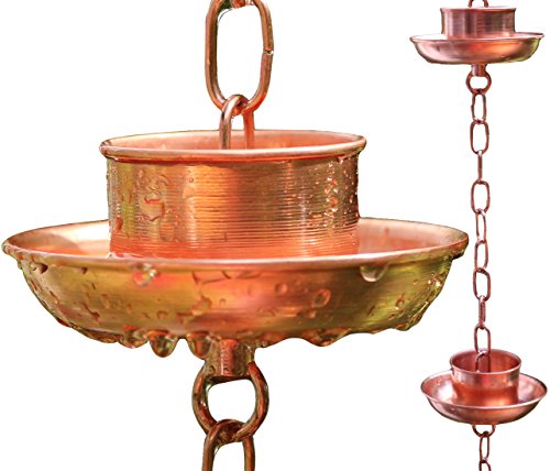 Rain Chain - Pure Copper - By Golden Canary 6 Foot Long Ready To Install In Gutter Decorative Downspout Replacement