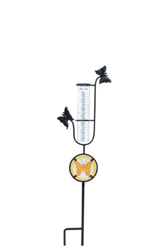 Toland Home Garden Butterfly Decorative Outdoor Garden Stake rain Gauge Statue with Glass Udometer for Yards,