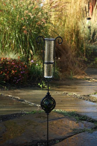Toland Home Garden Garden Delights - Green Decorative Outdoor Garden Stake&nbsprain Gauge Statue&nbspwith Glass Udometer
