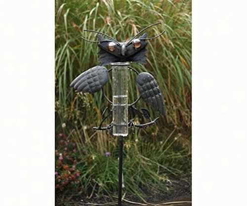 Toland Home Garden Owl Decorative Outdoor Garden Stake&nbsprain Gauge Statue&nbspwith Glass Udometer&nbspfor Yards Gardens