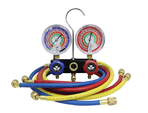 Mastercool 57161 Black Aluminum R410a R22 R404a 2-way Manifold Set With 3-18&quot Gauges 3-60&quot Hoses And Standard
