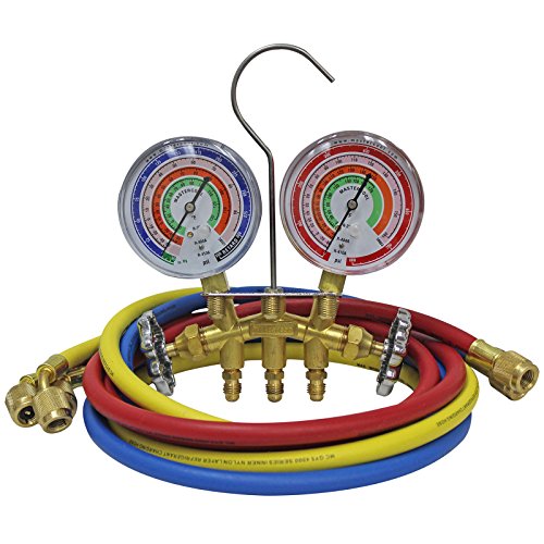 Mastercool 59161 Brass R410a R22 R404a 2-way Manifold Set With 3-18&quot Gauges 3-60&quot Hoses And Standard 14