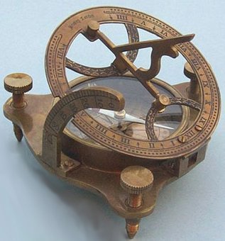 Antique Patina Brass SundialMagnetic Nautical Compass w Hardwood Case
