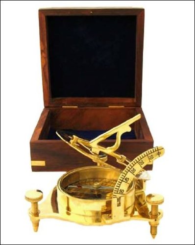 Ectoria Handtooled Handcrafted Brass Sundial Compass Whardwood Box