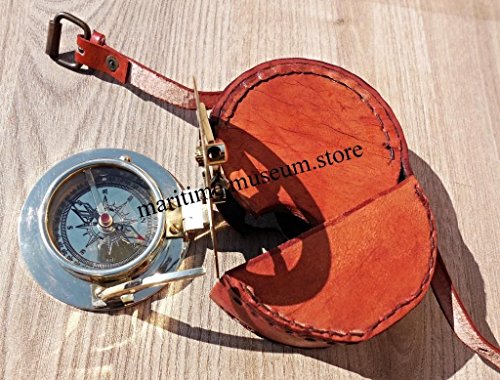 Handmade Brass Sundial Compass with Leather Box C-3058-c
