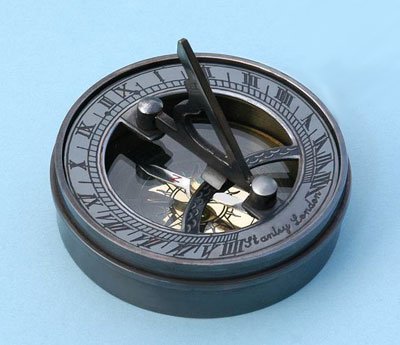 Small Antique Patina Brass SundialMagnetic Nautical Compass w Lid