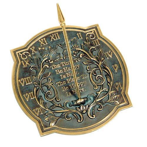 Rome 2303 Happiness Sundial Solid Brass With Verdigris Highlights 10-inch Diameter