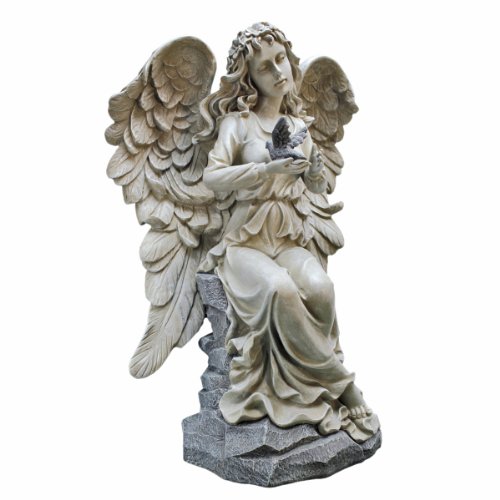 Design Toscano Angel on Rock with Bird Garden Statue 13-Inch by 85-Inch by 19-Inch