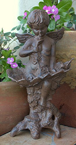 Large Cast Iron Garden Winged Angel Statue Cherub Bird Feeder