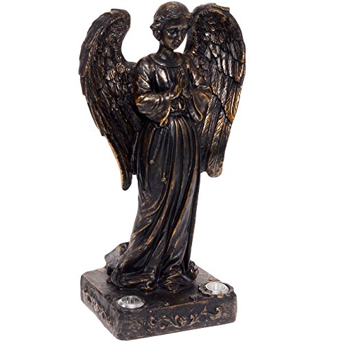 Solar Powered 2 LED Praying Angel Statue Garden Light Bronze