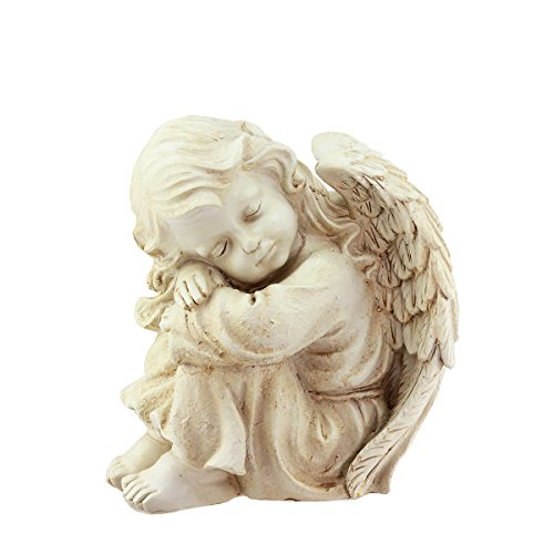 10&quot Heavenly Gardens Distressed Ivory Resting Cherub Angel Outdoor Patio Garden Statue