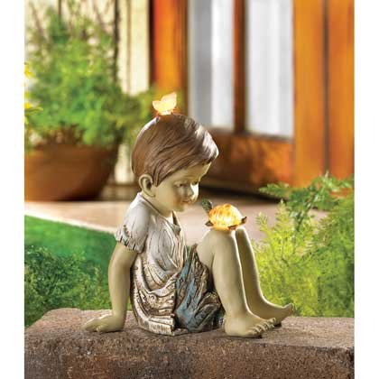 Children Statues Solar Garden Sculptures Concrete Outdoor Decor Angel Resin Lawn Yard Patio Ornament Decorative